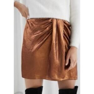 Paris Atelier & Other Stories Gold Draped Metallic Satin Mini Skirt NWT Size 0